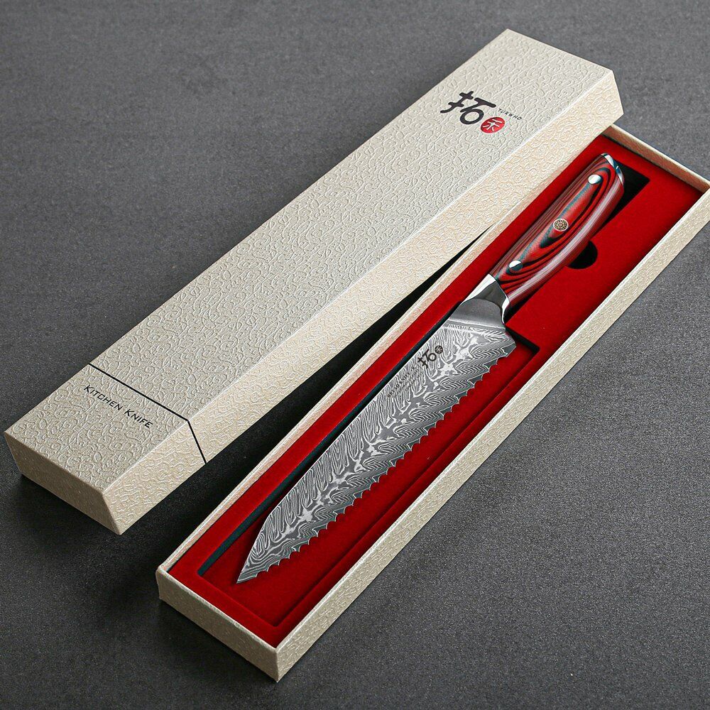 TURWHO 8inch Bread Knife 67-Layer Japanese VG10 Damascus Steel Kitchen Knives - Fresh Stock Dated February 2026