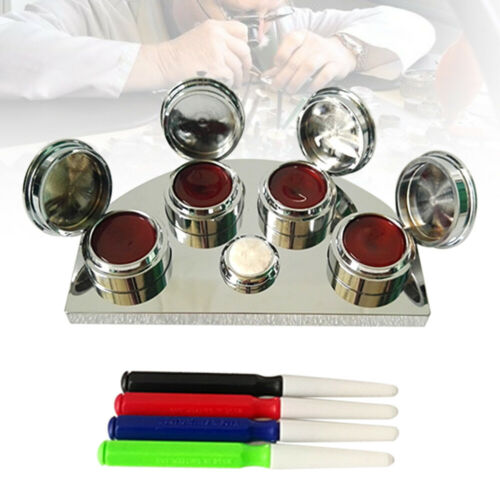 Oil Cup Stand Premium Polished Watchmaker Watch Repair Tool with 4 Containers - Fresh Stock Dated December 2025