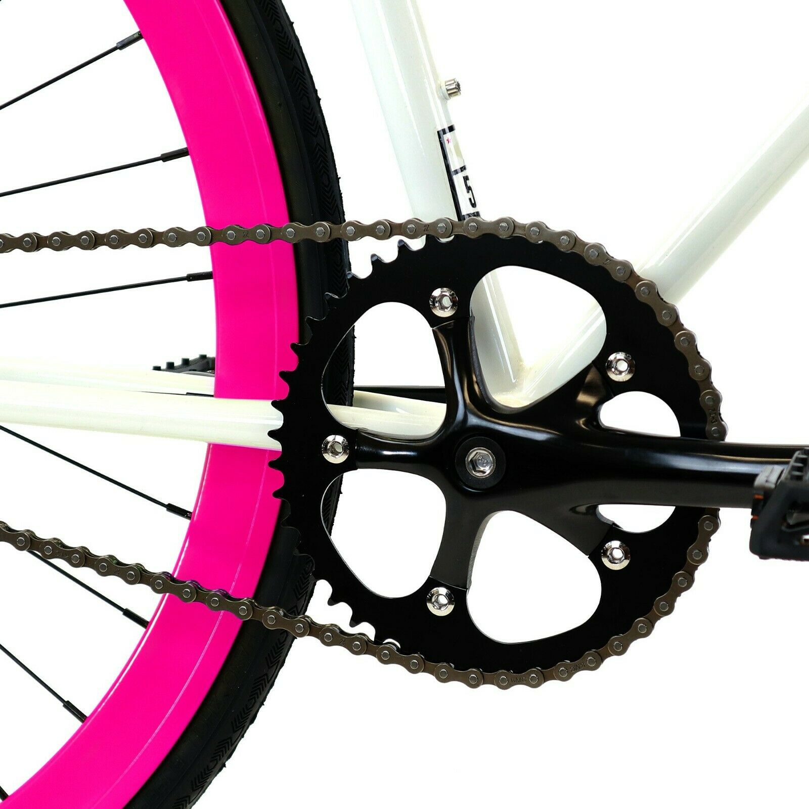 Golden Cycles Fixed Gear Single Speed Bike Bicycle Dahlia White Pink 41 CM - Fresh Stock Dated December 2025