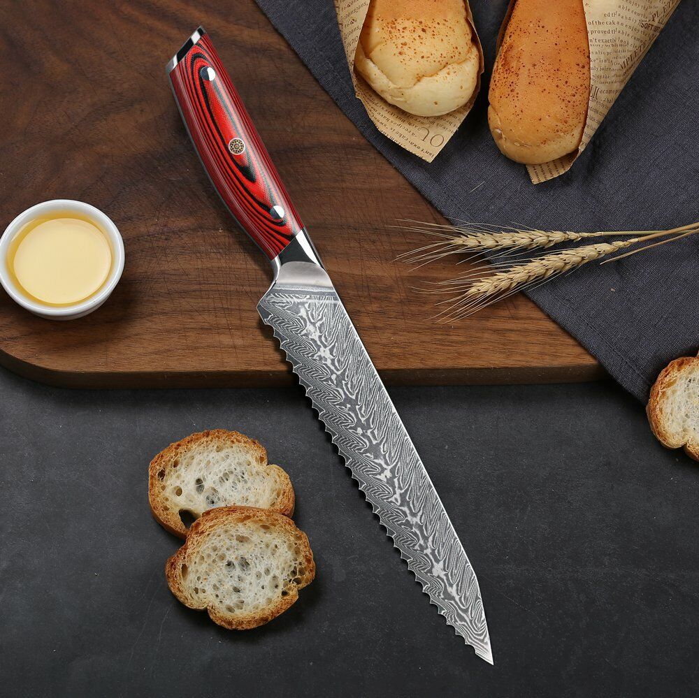 TURWHO 8inch Bread Knife 67-Layer Japanese VG10 Damascus Steel Kitchen Knives - Fresh Stock Dated February 2026