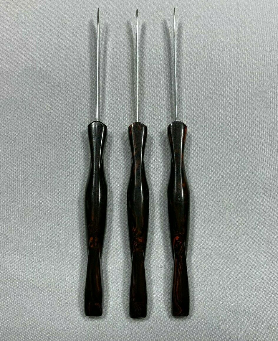 VTG Cutco Table Steak Knives set of 3 #1759 D82 Dark Brown Orange Marbling - Fresh Stock Dated January 2026