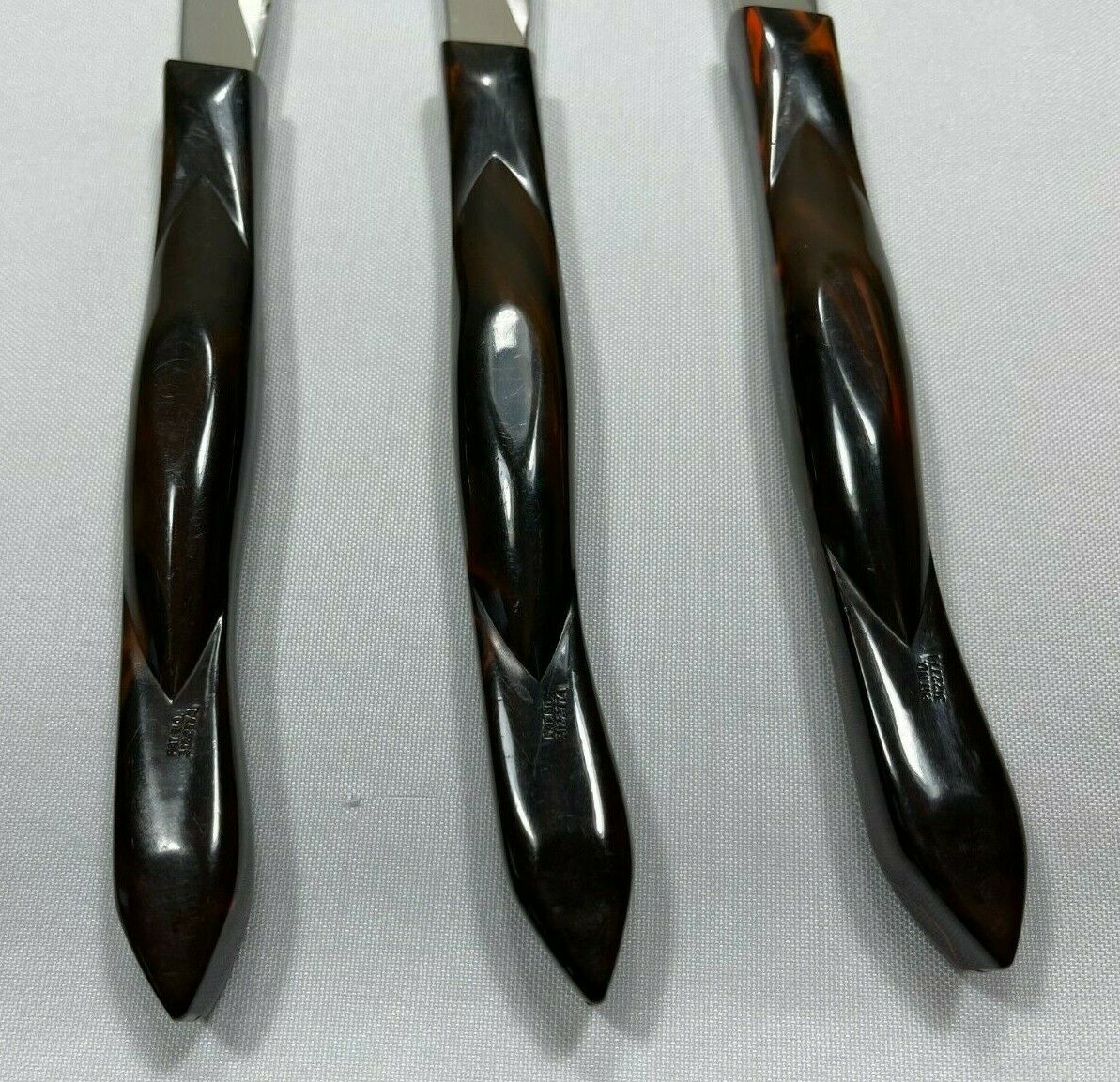 VTG Cutco Table Steak Knives set of 3 #1759 D82 Dark Brown Orange Marbling - Fresh Stock Dated January 2026