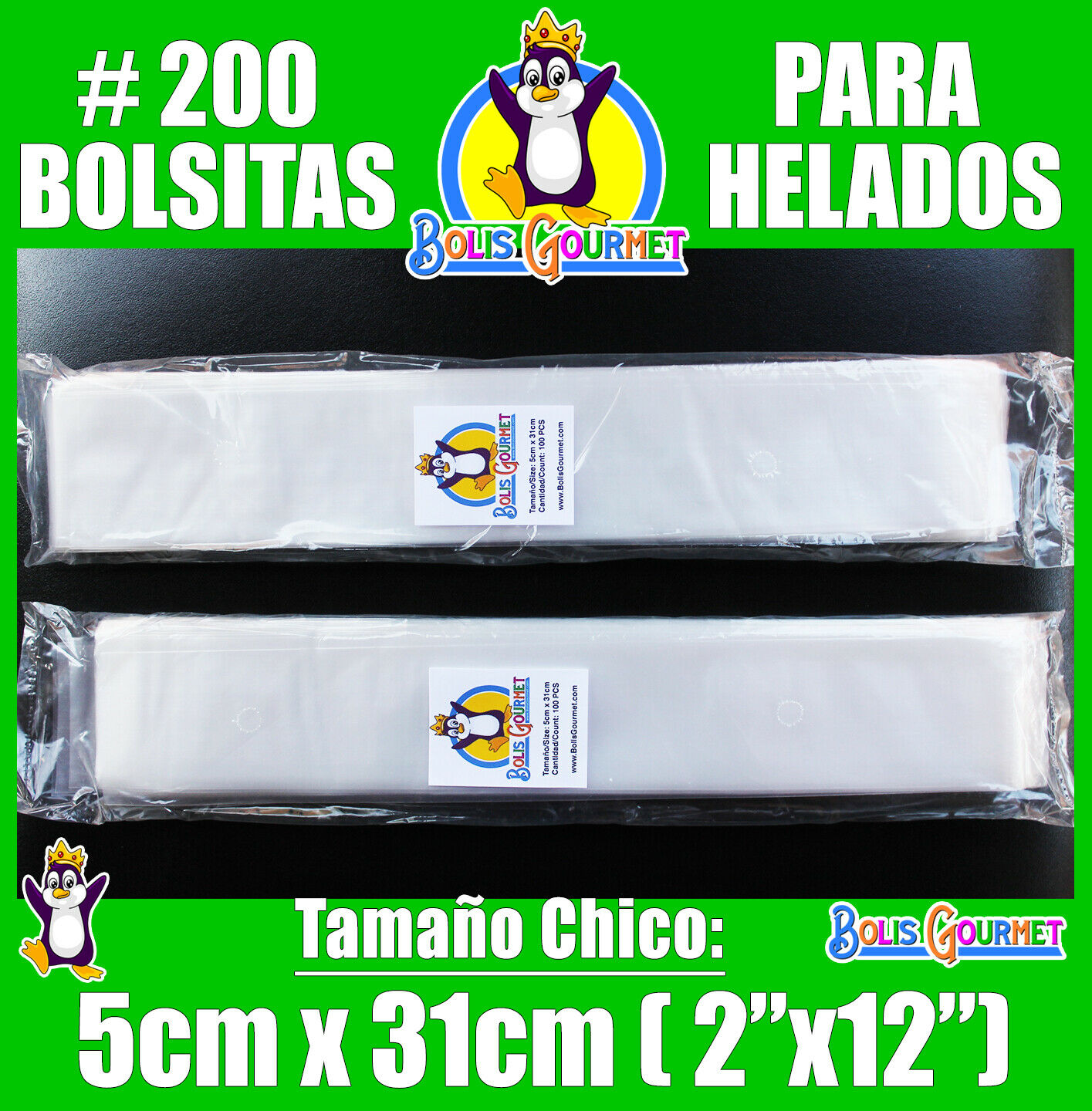 Bolsas Para Bolis Bags Helados Hielitos Ice Popsicle Pops 200 - 5 x 31cm (2x12