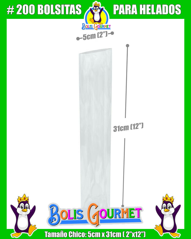 Bolsas Para Bolis Bags Helados Hielitos Ice Popsicle Pops 200 - 5 x 31cm (2x12