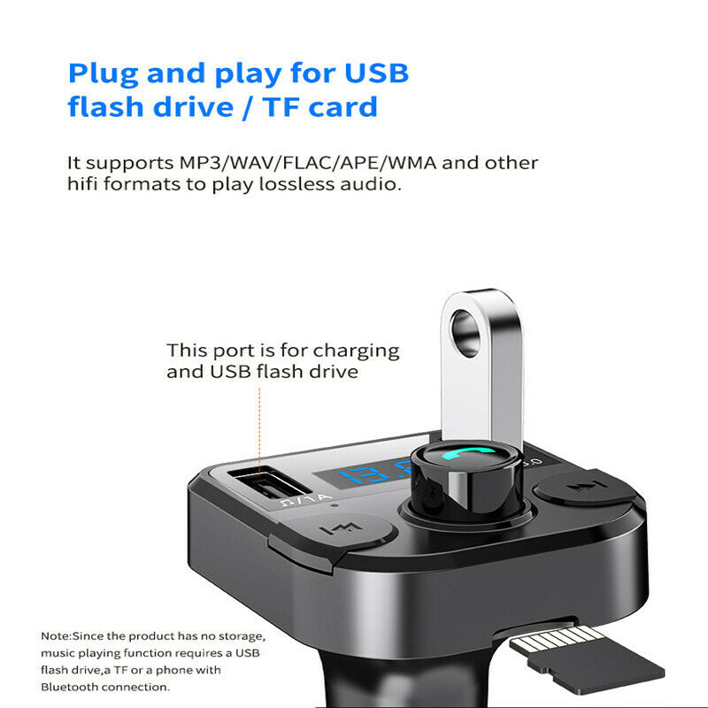 Wireless Bluetooth 5.0 FM Transmitter Handsfree Kit QC3.0 Car Dual USB Charger - Fresh Stock Dated December 2025