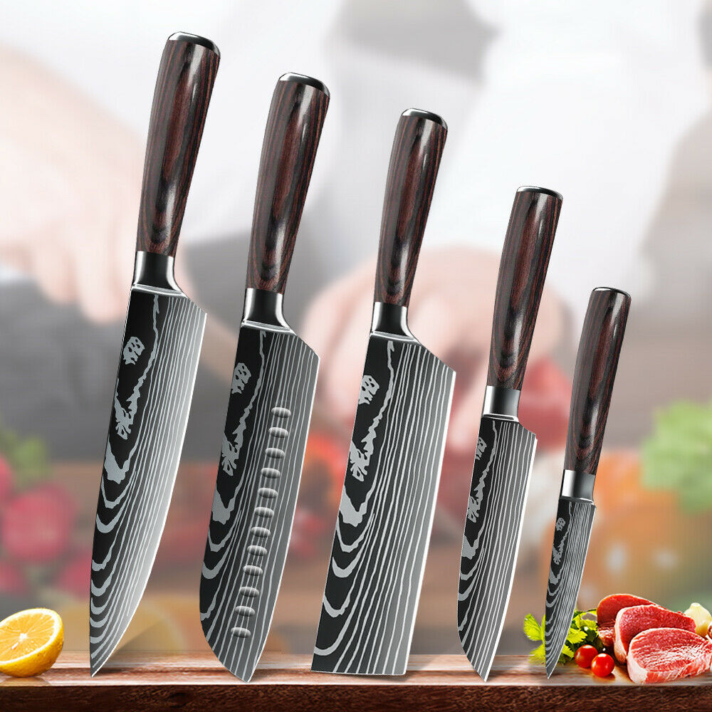 5 PCS Kitchen Knives Set Japanese Damascus Style Stainless Steel Chef Knife US - Fresh Stock Dated February 2026