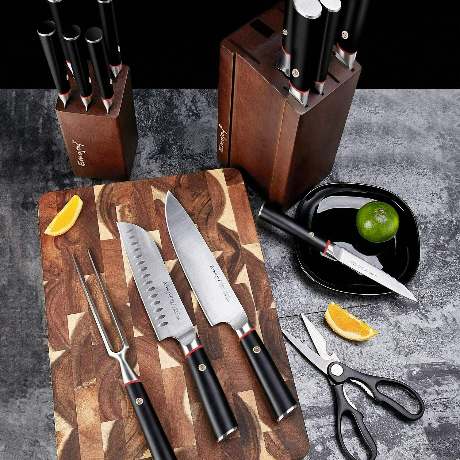 Knife Set, 16-Piece Kitchen Knife Set with Block Wooden German Stainless Steel - Fresh Stock Dated January 2026