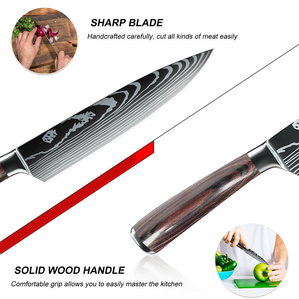 5 PCS Kitchen Knives Set Japanese Damascus Style Stainless Steel Chef Knife US - Fresh Stock Dated February 2026