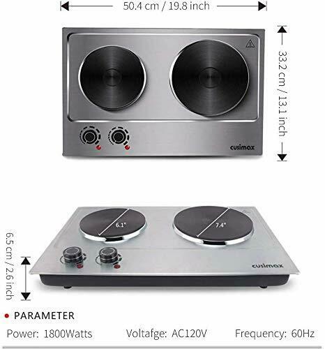 CUSIMAX 1800W Double Hot Plate, Stainless Steel Silver Countertop Burner Port - Fresh Stock Dated February 2026