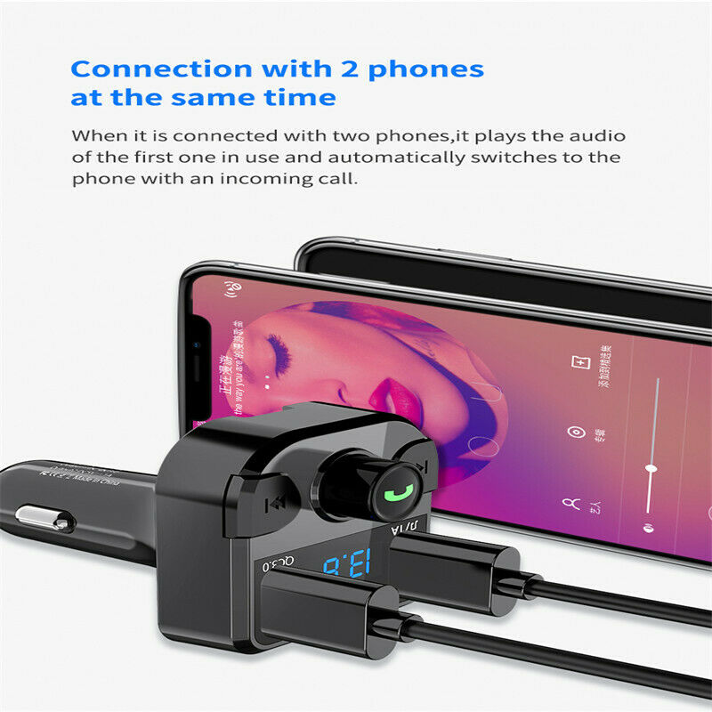 Wireless Bluetooth 5.0 FM Transmitter Handsfree Kit QC3.0 Car Dual USB Charger - Fresh Stock Dated December 2025