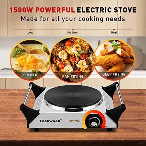 Hot Plate Techwood Single Burner for Cooking 1500W Countertop Stove with Adju... - Fresh Stock Dated February 2026