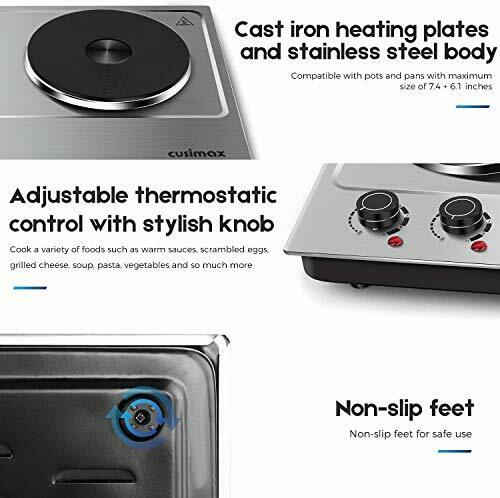 CUSIMAX 1800W Double Hot Plate, Stainless Steel Silver Countertop Burner Port - Fresh Stock Dated February 2026