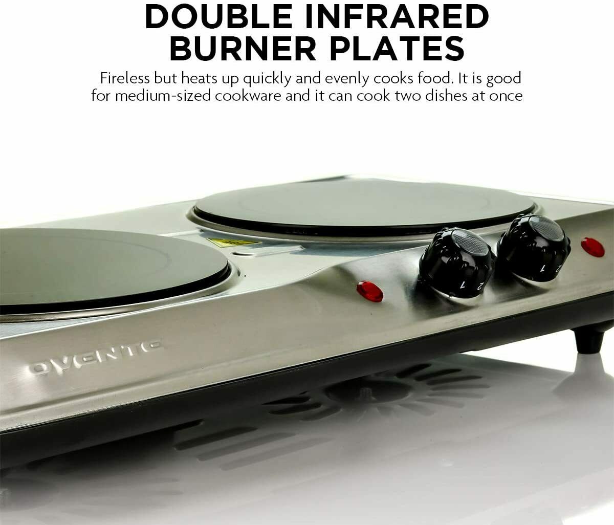 Ovente Electric Glass Infrared Burner 7 Inch Double Hot Plate Silver BGI102S - Fresh Stock Dated January 2026