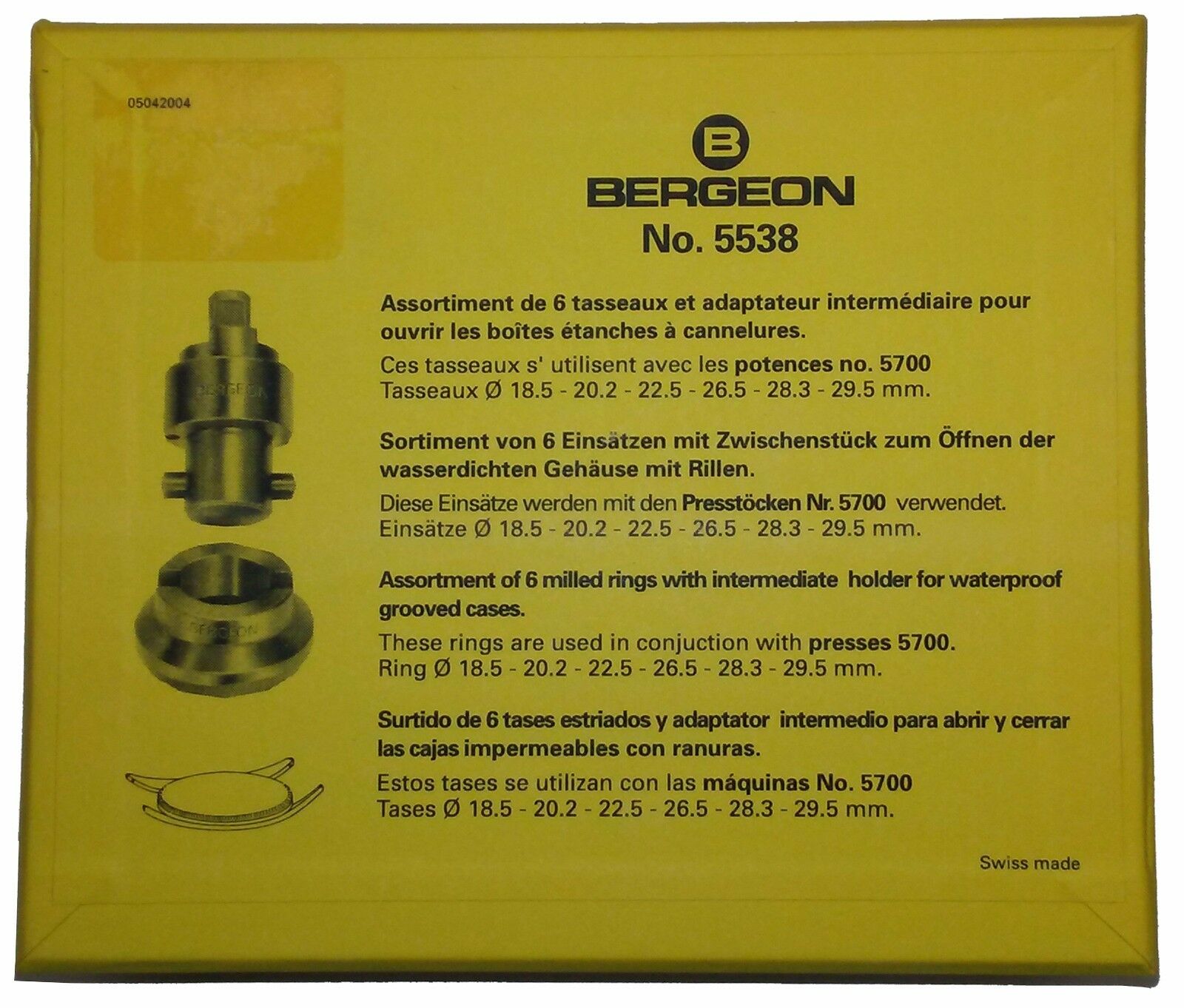 Bergeon Six Chucks with Mounting Adapter for Waterproof Case Opener 5700 - Fresh Stock Dated December 2025