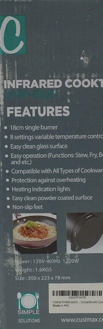 Cusimax Infrared Ceramic Hot Plate Portable Electric Single Cooktop CMIP-B120 - Fresh Stock Dated February 2026