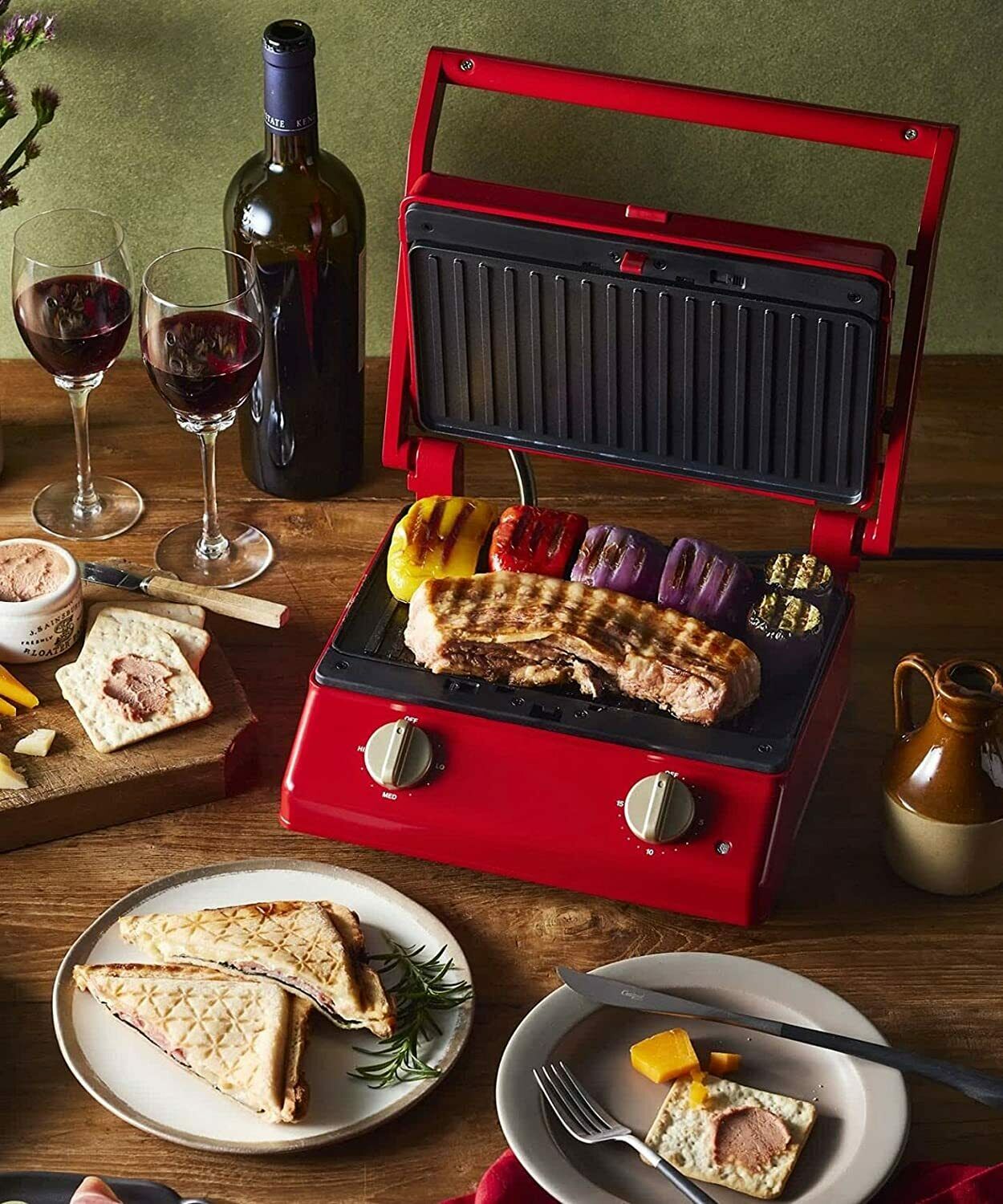 BRUNO Electric Grill Sandwich Maker Double Hot Sandwich + Grill Plate BOE084 Red - Fresh Stock Dated February 2026