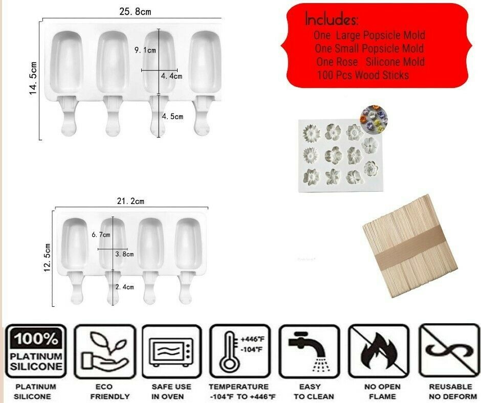 Popsicle Mold, 2 Pack Cake Pop, Rose Mold Silicone Cakesicle 100  Wood Sticks - Fresh Stock Dated February 2026