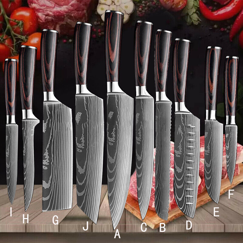 12Piece Kitchen Set Japanese Knife Stainless Steel Chef Knives Damascus Pattern - Fresh Stock Dated February 2026
