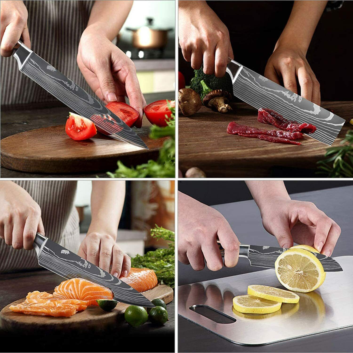 12Piece Kitchen Set Japanese Knife Stainless Steel Chef Knives Damascus Pattern - Fresh Stock Dated February 2026