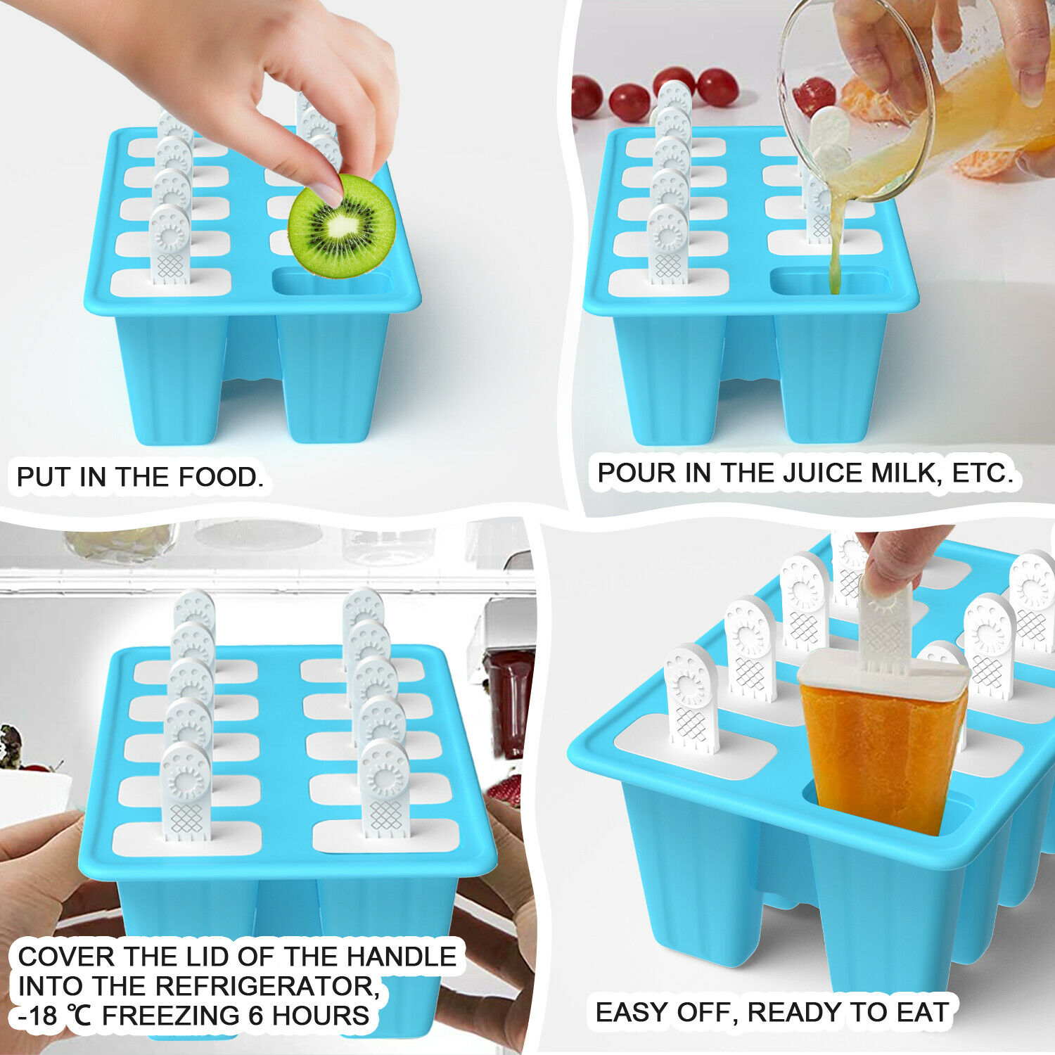 New Silicon 10Cell Ice Cream Mold DIY Frozen Popsicle Kitchen Ice Tray Cover Lid - Fresh Stock Dated January 2026