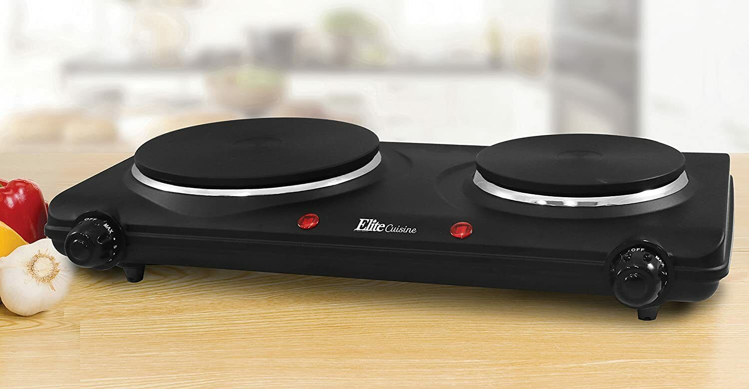 Double Flat Plate Countertop Electric Hot Burner Temperature Controls 1500 Watts - Fresh Stock Dated February 2026