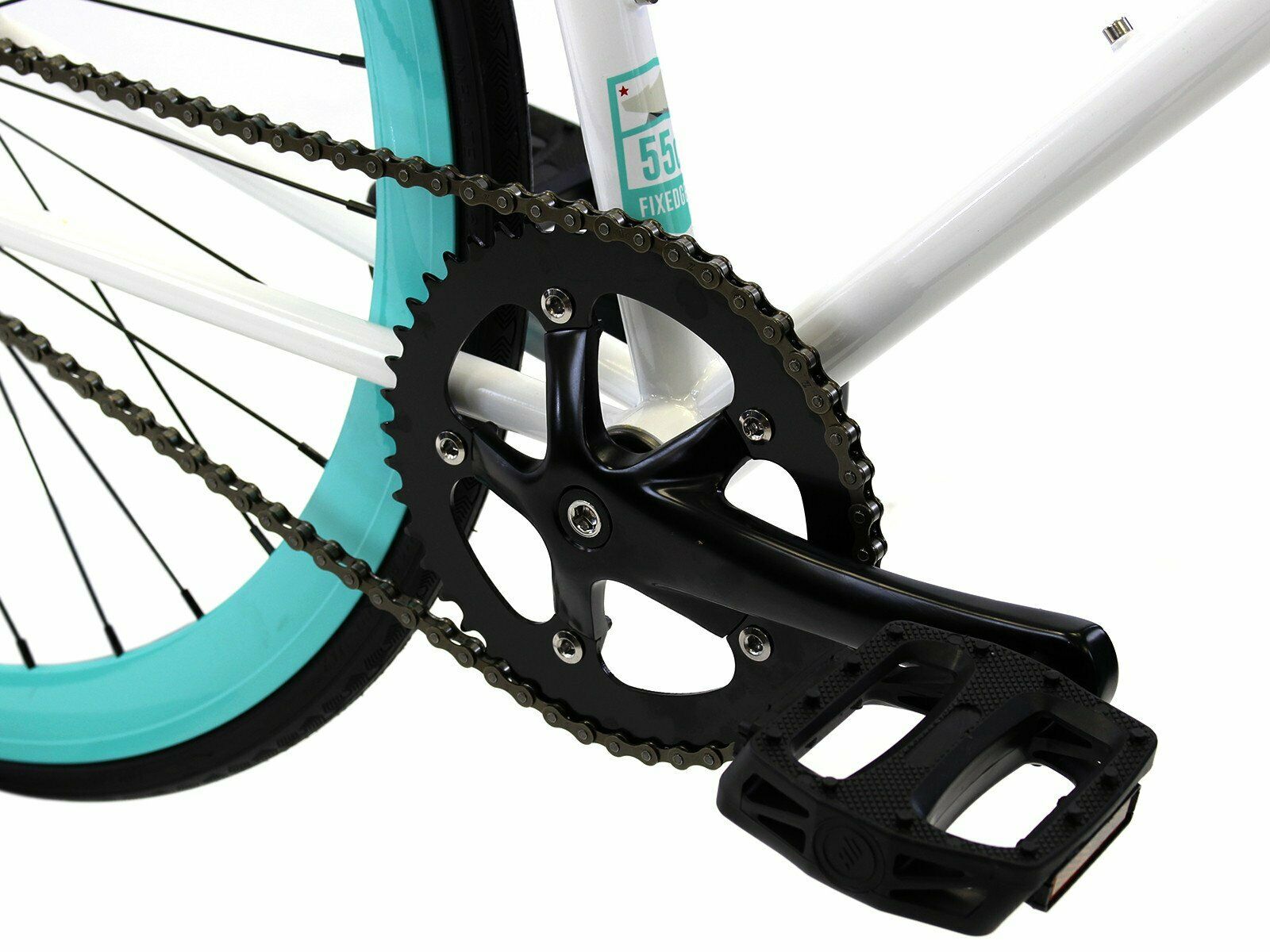 Golden Cycles Fixed Gear Single Speed Bike Bicycle Heaven White Teal 55 CM - Fresh Stock Dated January 2026