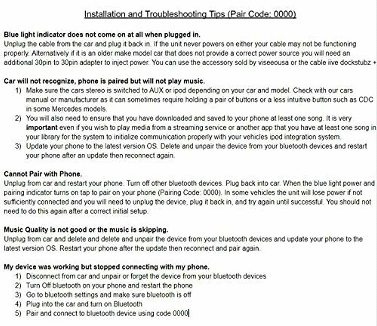 Bovee 1000 Wireless Bluetooth Music Interface Adapter for in Car iPod Integratio - Fresh Stock Dated December 2025