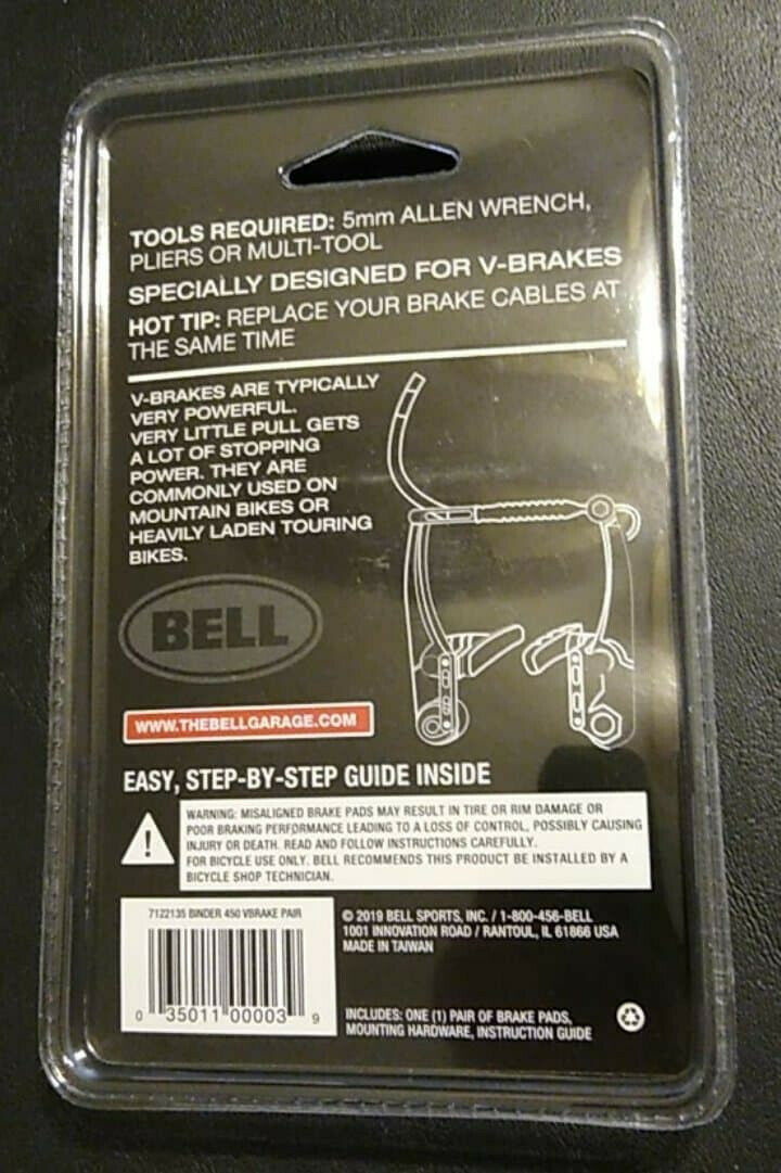 Bell Sports Binder 450 Replacement V-Brake Pads, Black BRAND NEW Factory Sealed - Fresh Stock Dated December 2025