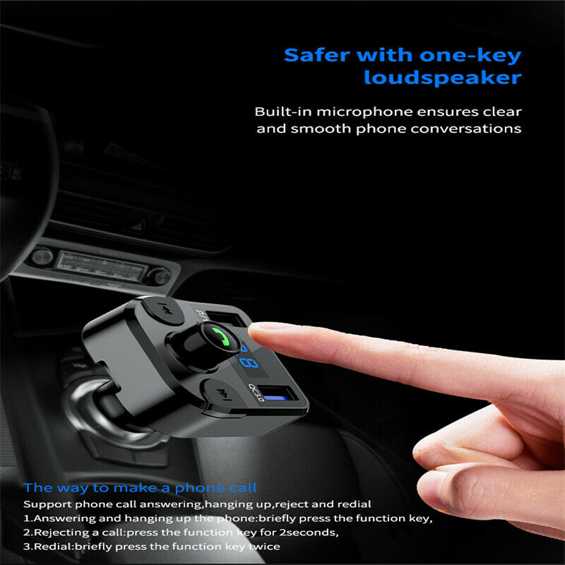 Wireless Bluetooth 5.0 FM Transmitter Handsfree Kit QC3.0 Car Dual USB Charger - Fresh Stock Dated December 2025