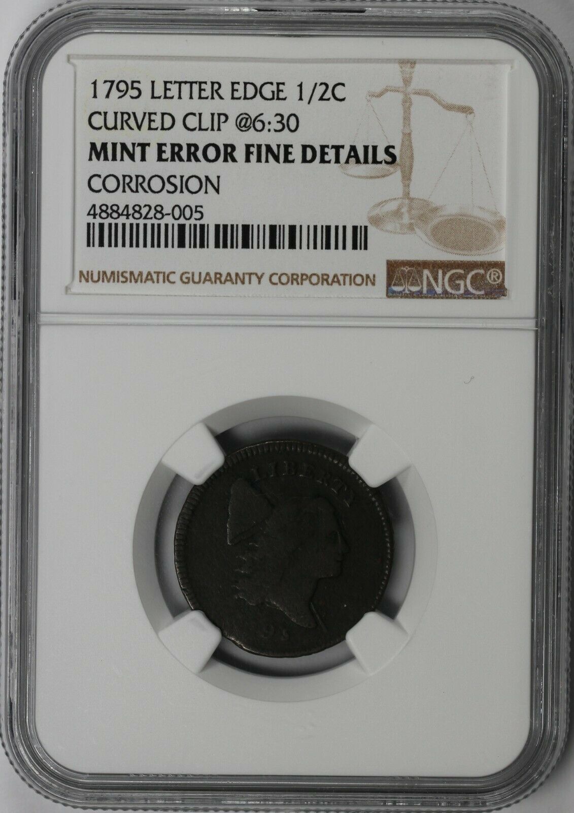 1795 1/2c C-1 Lettered Edge Liberty Cap Half Cent NGC FINE DETAILS CORROSION - Fresh Stock Dated December 2025