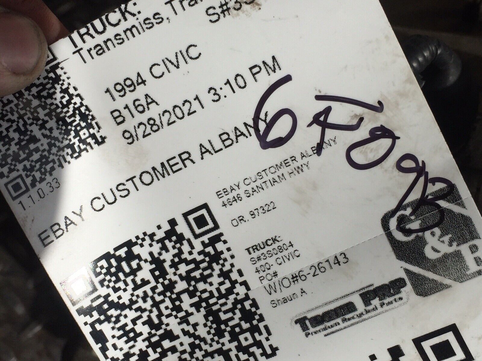 1992-1995 Honda Civic EX Si 5 Speed Manual Transmission Transaxle EG - Fresh Stock Dated January 2026