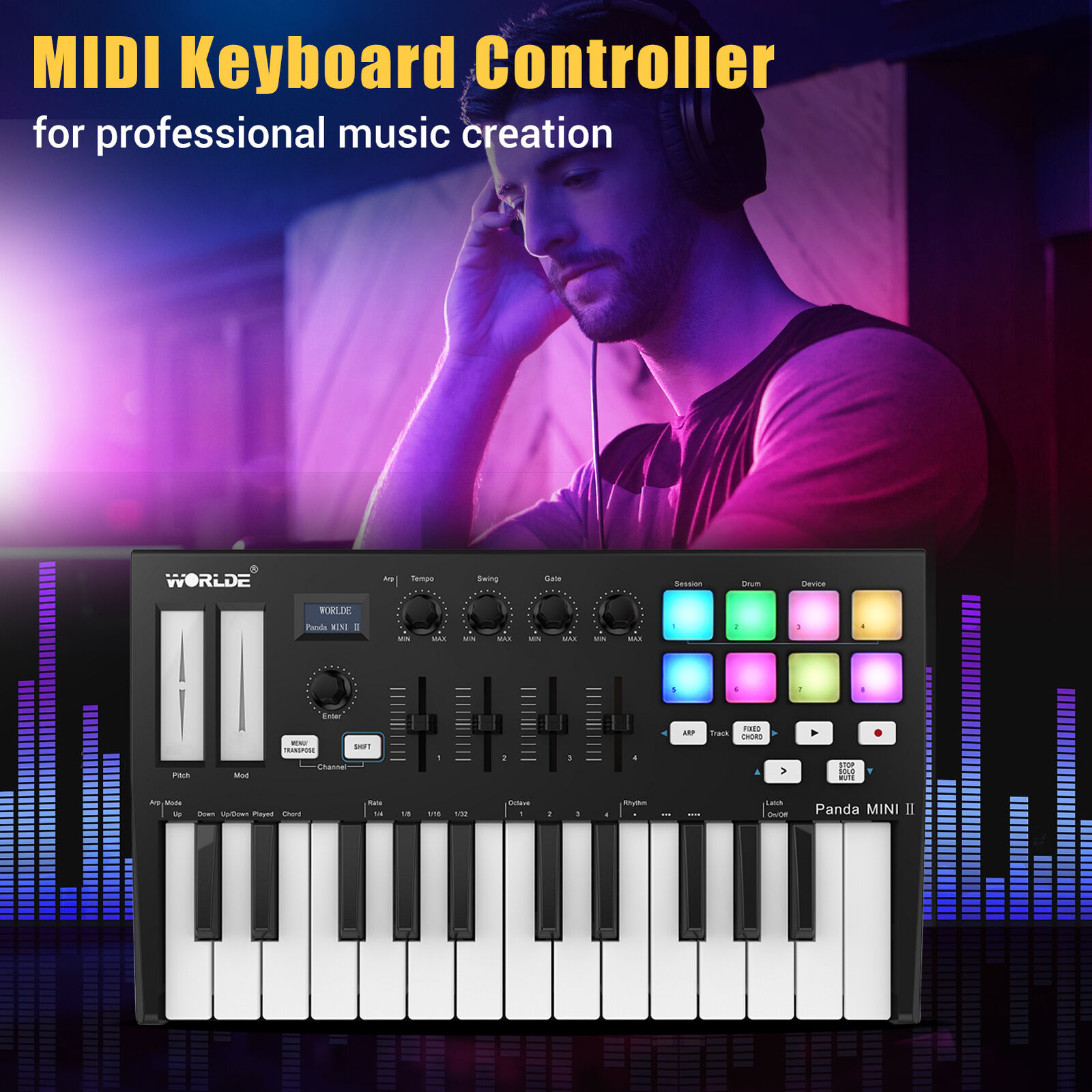 WORLDE Panda MINI II Portable 25- USB MIDI Keyboard Controller with 8 Q7Q5 - Fresh Stock Dated December 2025