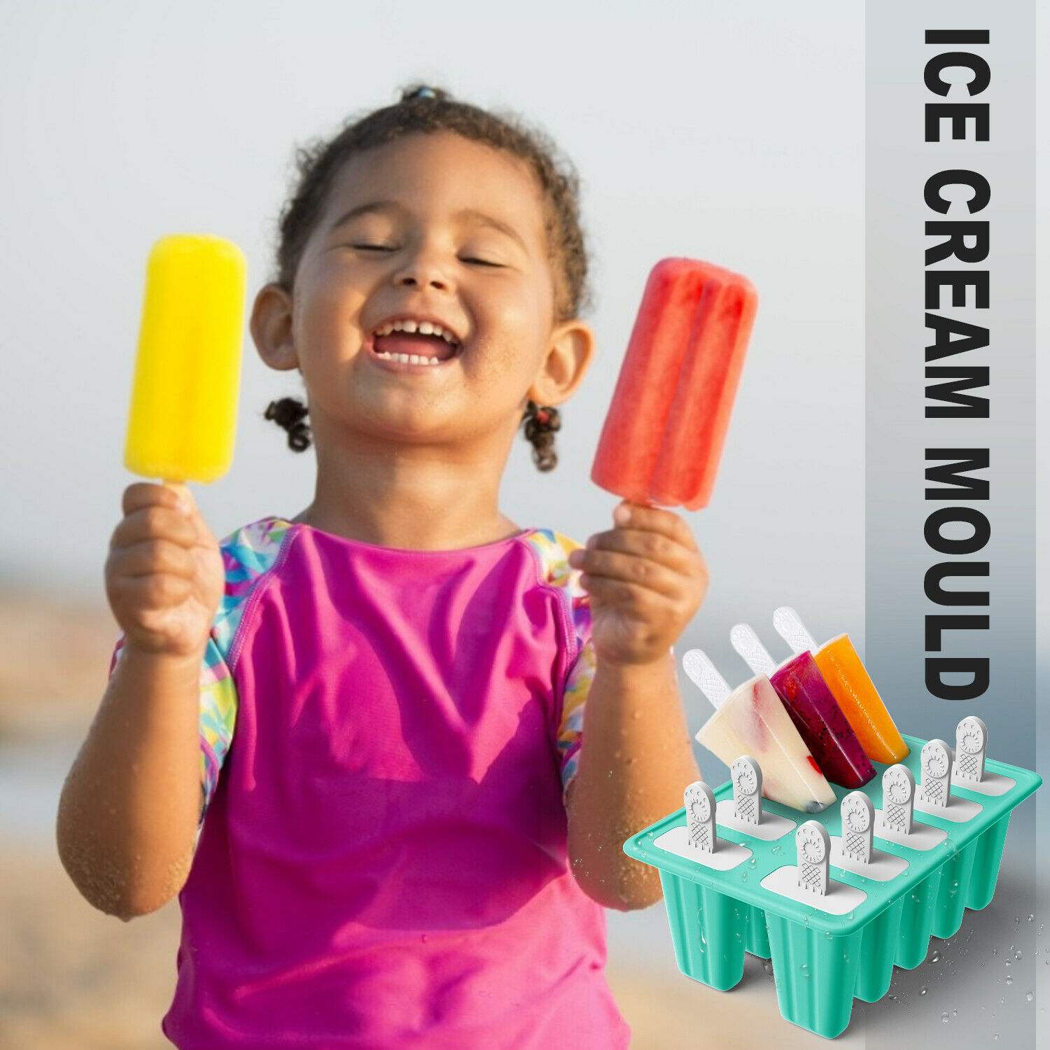 Ice Cream Popsicle Frozen Mold Silicone Lolly Pop Maker Mould Ice Tray Cover Lid - Fresh Stock Dated February 2026