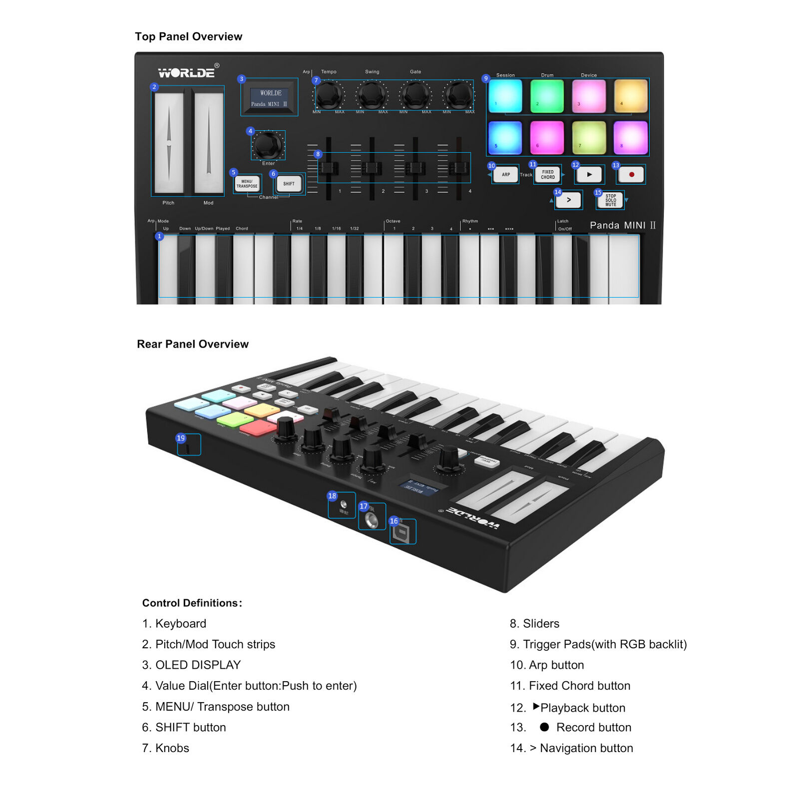 WORLDE Panda MINI II Portable 25- USB MIDI Keyboard Controller with 8 Q7Q5 - Fresh Stock Dated December 2025