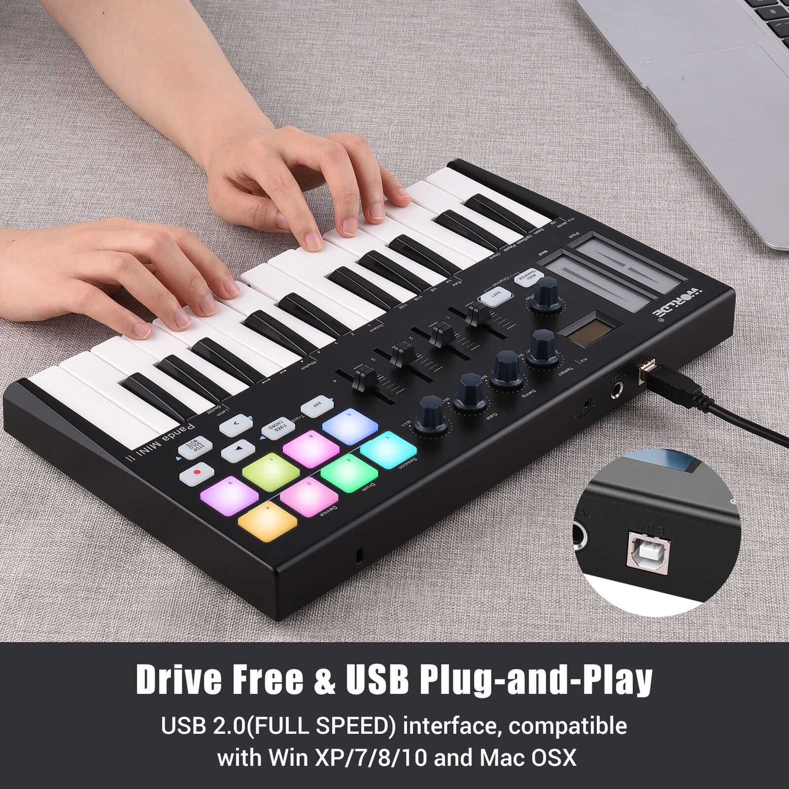WORLDE Panda MINI II Portable 25- USB MIDI Keyboard Controller with 8 Q7Q5 - Fresh Stock Dated December 2025