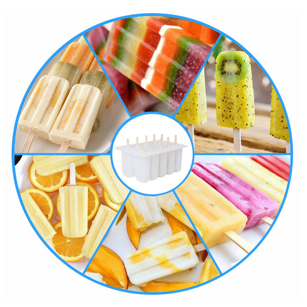 10 Cell Popsicle Molds Silicone DIY Frozen Ice Cream Mold Ice Lolly Pop Maker US - Fresh Stock Dated February 2026
