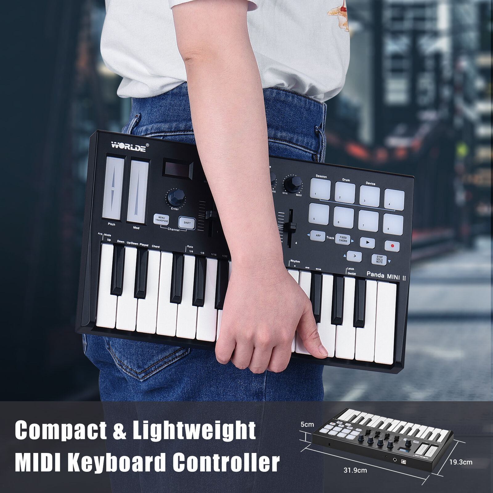 WORLDE Panda MINI II Portable 25- USB MIDI Keyboard Controller with 8 Q7Q5 - Fresh Stock Dated December 2025