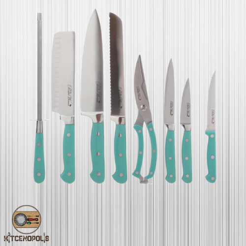 Kitchen Knife Set 14 Pieces Cutlery Block Durable Stainless Steel Gift Turquoise - Fresh Stock Dated January 2026