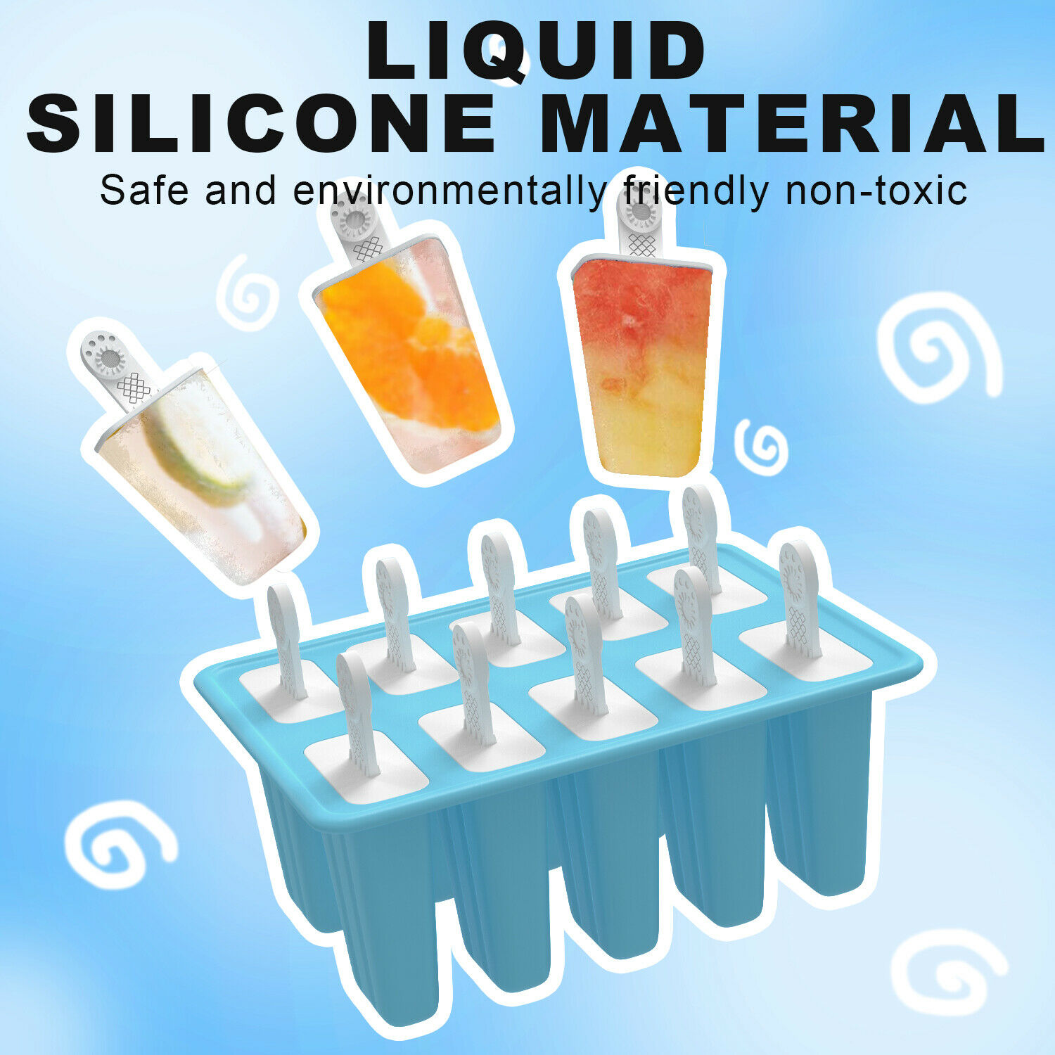 10 Cell Ice Cream Popsicle Frozen Mold Silicone Pop Maker/6 Cell Ice Cube Moulds - Fresh Stock Dated January 2026