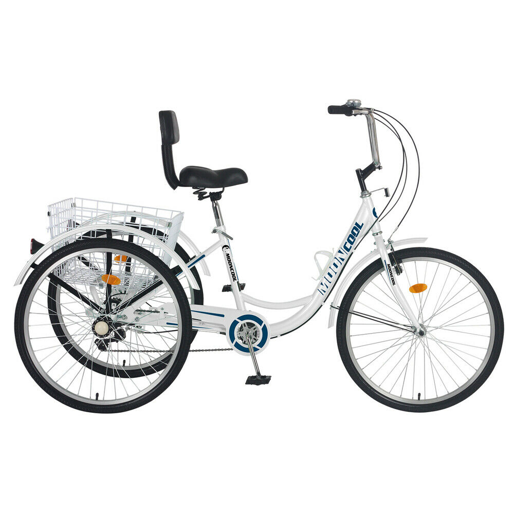 26 inch 7 Speed 3 Wheel Tricycle Bicycle Bike Adults Cruiser w/Basket&Backrest - Fresh Stock Dated January 2026