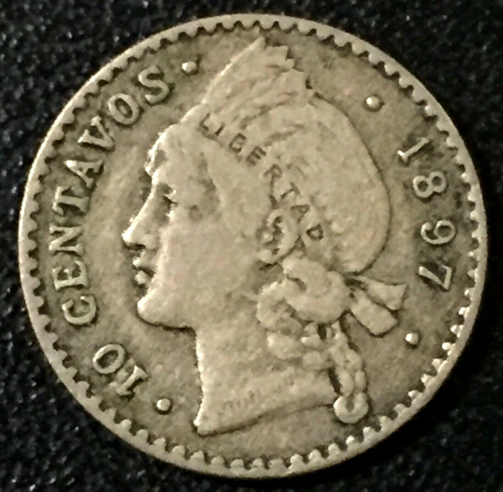 DOMINICAN REPUBLIC 10 Centavos 1897-A Silver VF - Fresh Stock Dated December 2025
