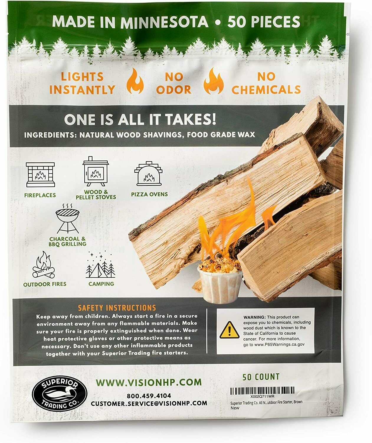 Natural Fire Starter 50 Pods Durable Bag Burn BBQ Campfire Outdoor Waterproof - Fresh Stock Dated December 2025