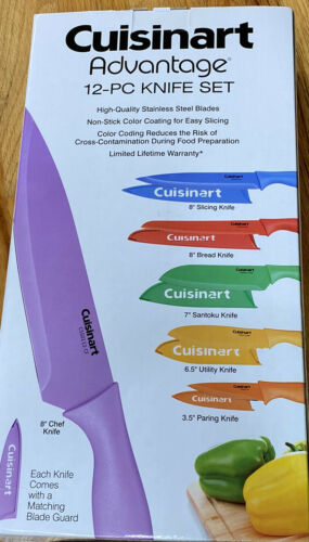 New Cuisinart Advantage Stainless Steel 12 piece Color Knife Set Cooking Knives - Fresh Stock Dated January 2026