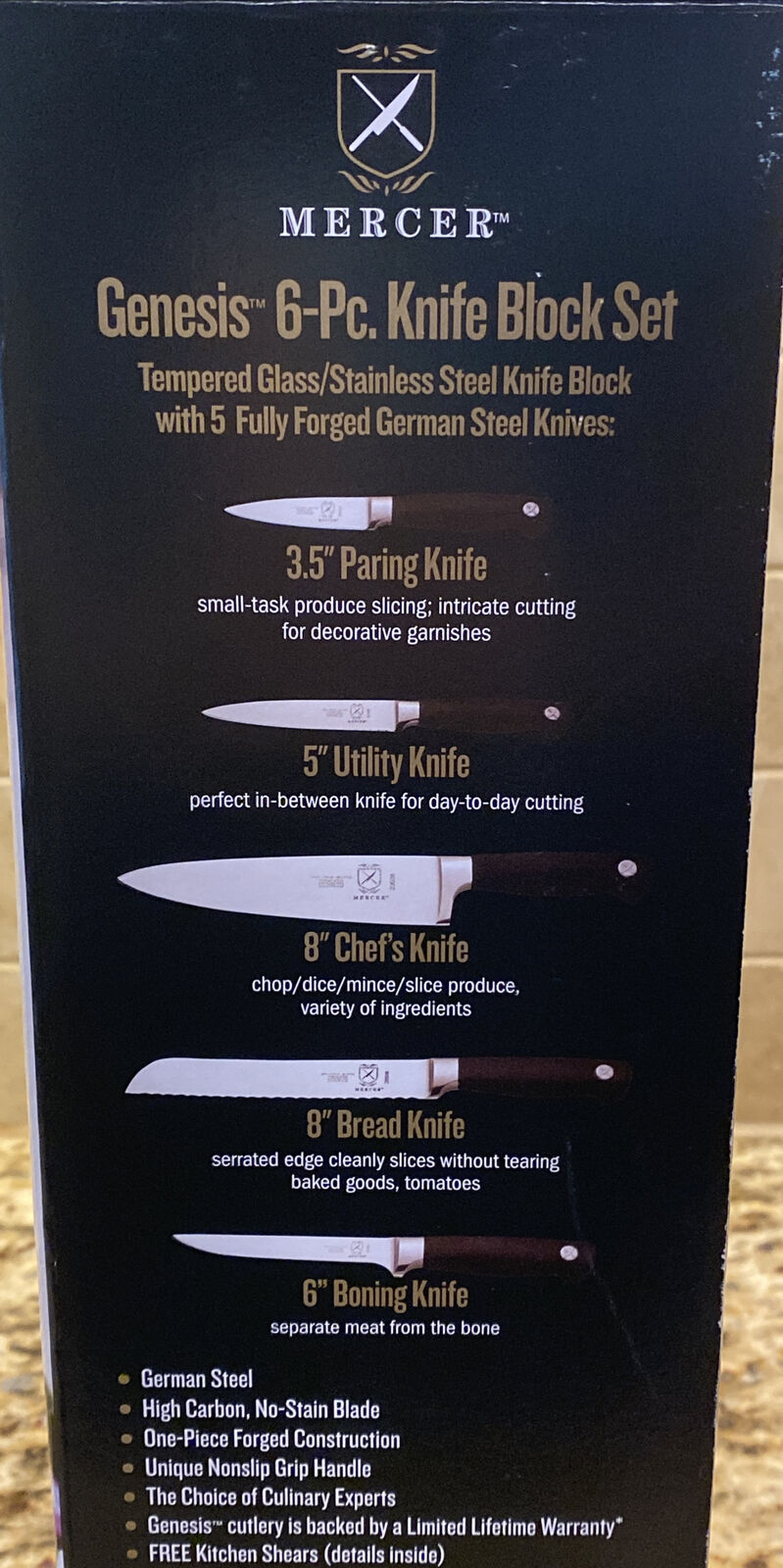 NEW! Mercer Culinary M20000 Genesis Stainless & Glass Knife Block Set Cutlery - Fresh Stock Dated January 2026