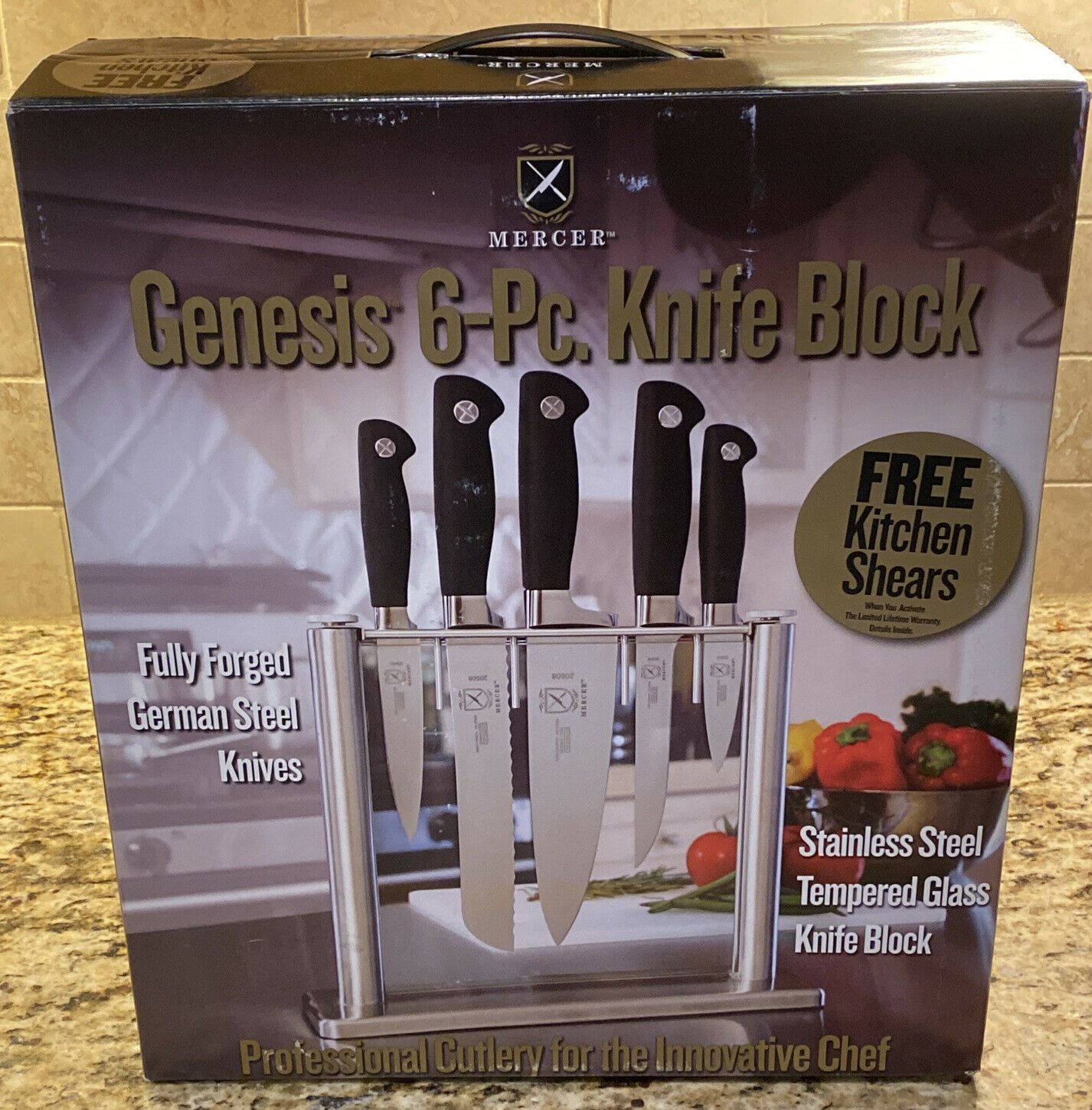 NEW! Mercer Culinary M20000 Genesis Stainless & Glass Knife Block Set Cutlery - Fresh Stock Dated January 2026
