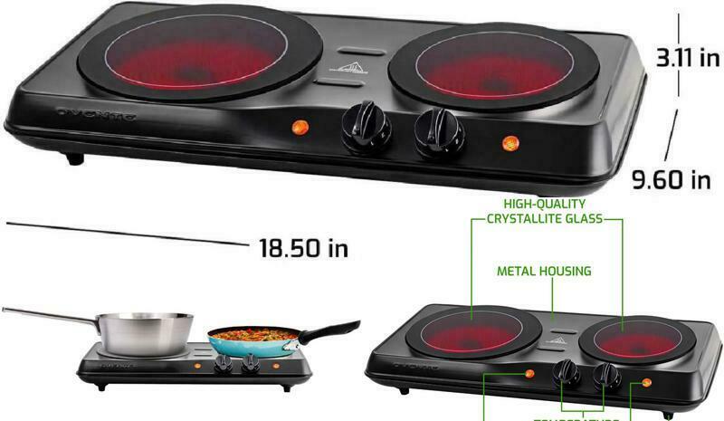 Double Burner Electric Cooking Stove 1700W Portable Infrared  Camping Two Plate - Fresh Stock Dated February 2026