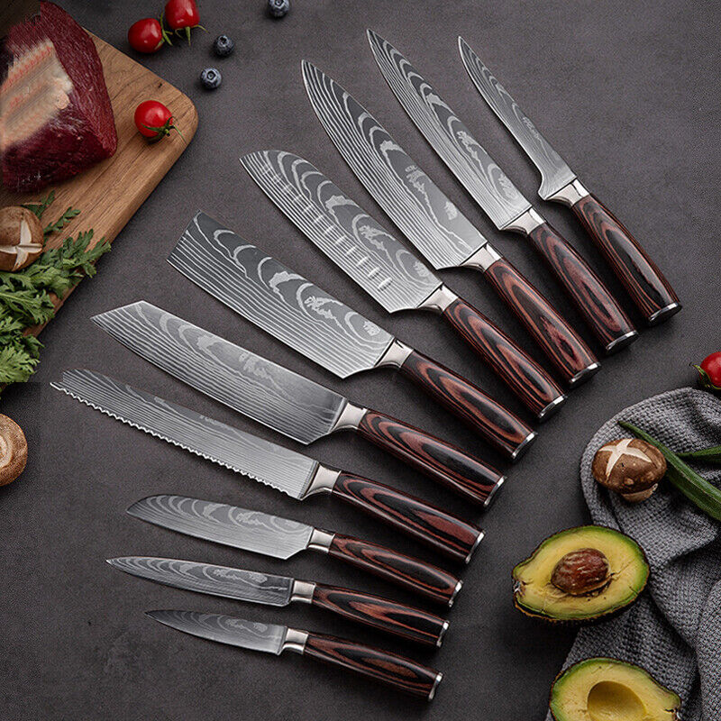 Kitchen Knife Set Stainless Steel Damascus Pattern Sharp Knives Sharp Japanese - Fresh Stock Dated February 2026