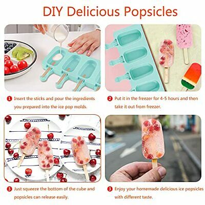 2 Set Moldes Silicona Reutilizables Para Paletas De Helado Con 100 Palos Madera - Fresh Stock Dated February 2026