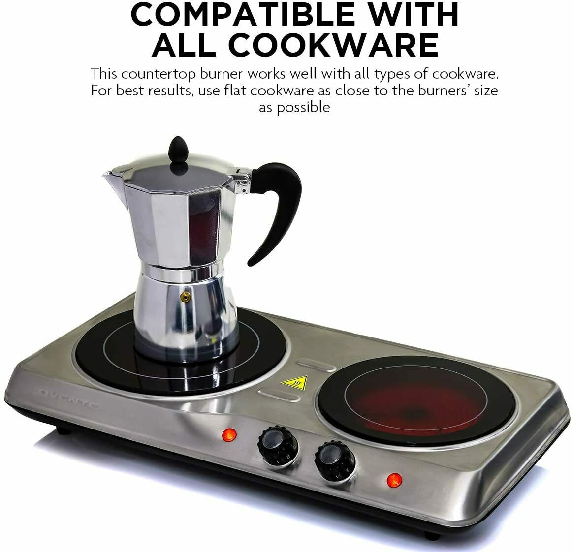 Ovente Electric Glass Infrared Burner 7 Inch Double Hot Plate Silver BGI102S - Fresh Stock Dated January 2026