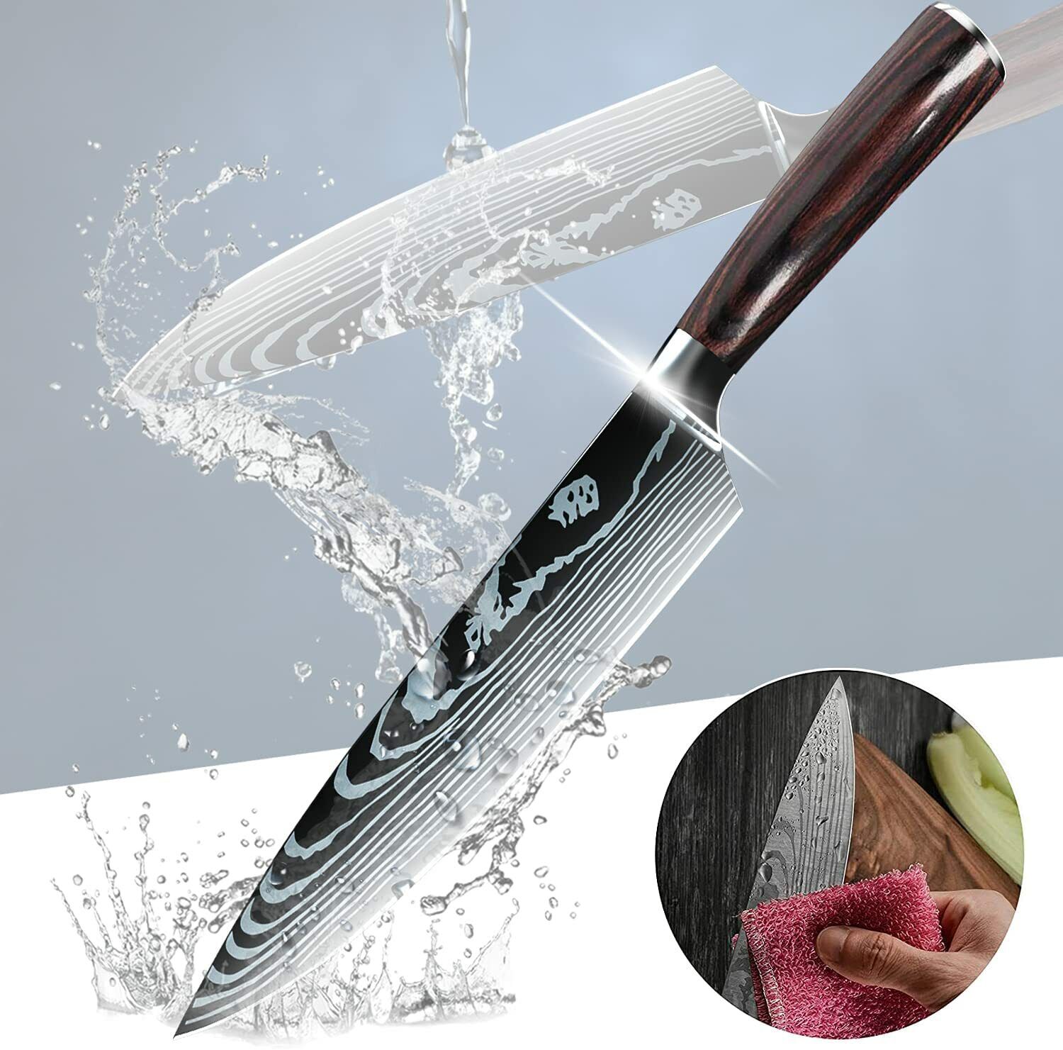 Kitchen Knife Set Stainless Steel Damascus Pattern Sharp Knives Sharp Japanese - Fresh Stock Dated February 2026